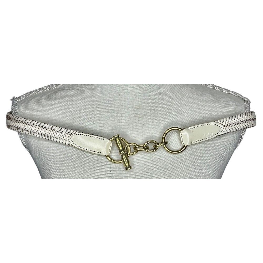 Lauren Ralph Lauren White Braided Leather Stretch Equestrian Bit Toggle Belt L